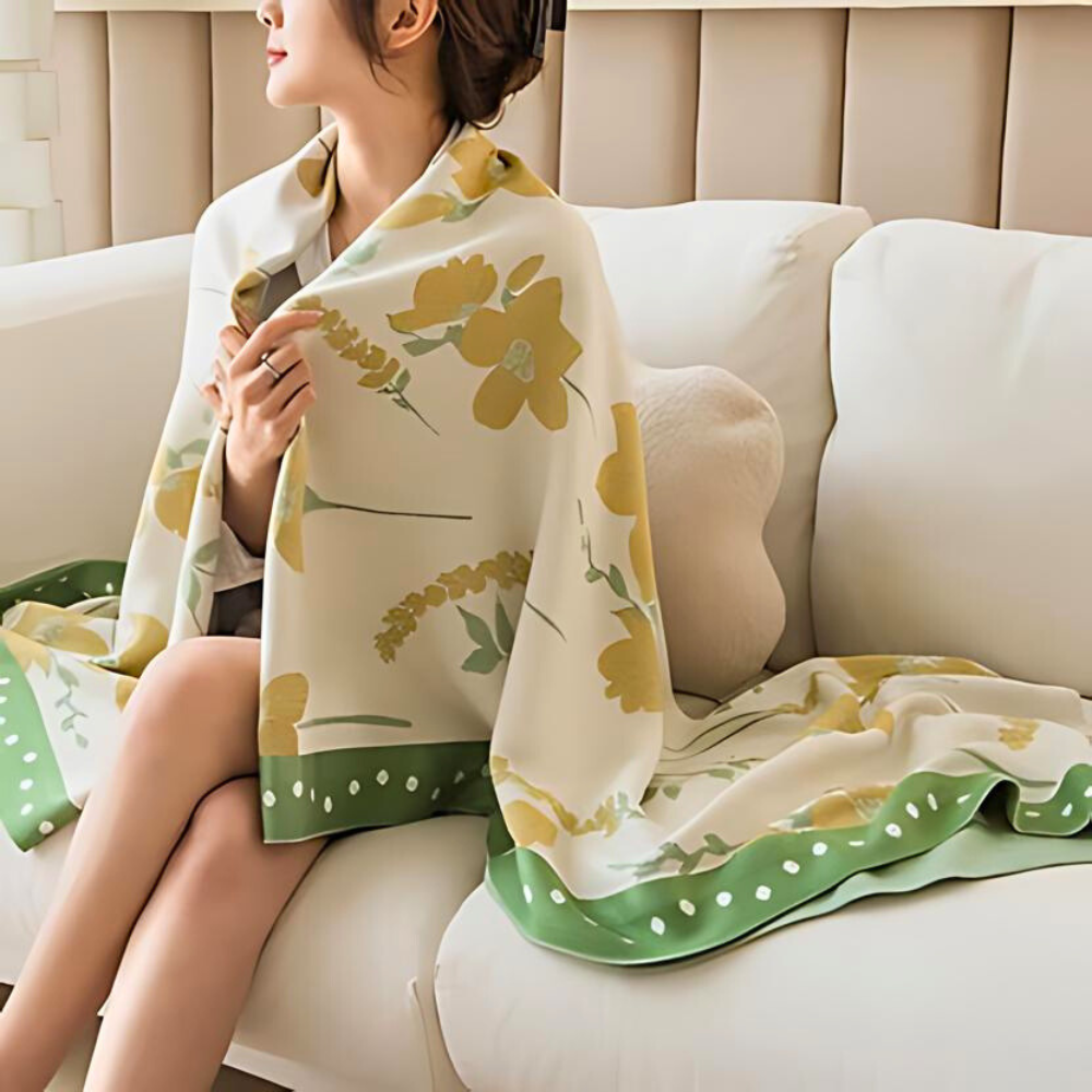 Yellow Flower Leaf Cooling Blanket — product close-up