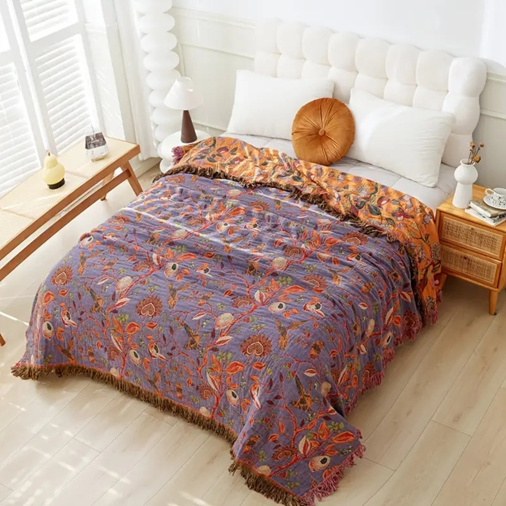Botanic Floral Cotton Tassel Blanket — alternate angle view