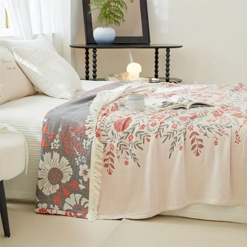 Versailles-Inspired Reversible Floral Blanket — lifestyle shot