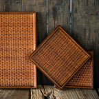 Artisanal Rattan Wooden Tea Tray — additional view