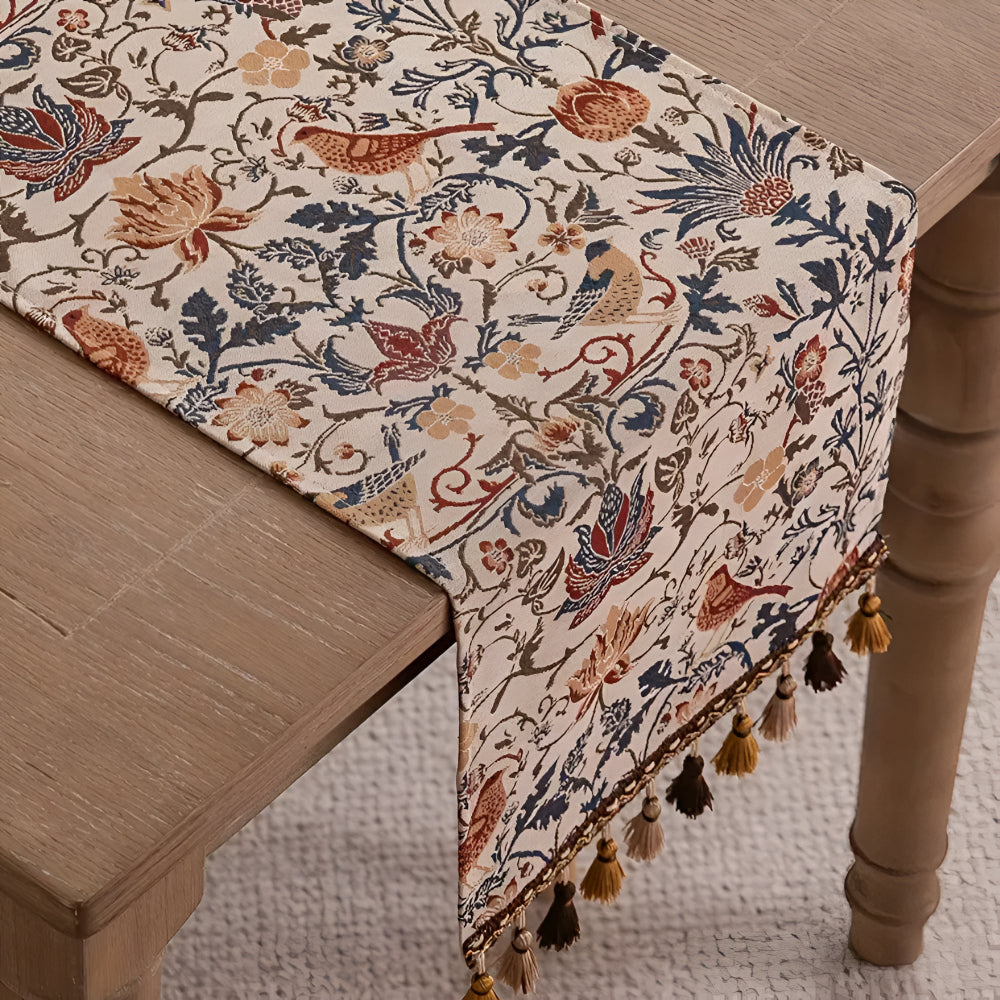 Vintage Floral & Bird Jacquard Table Runner — product close-up