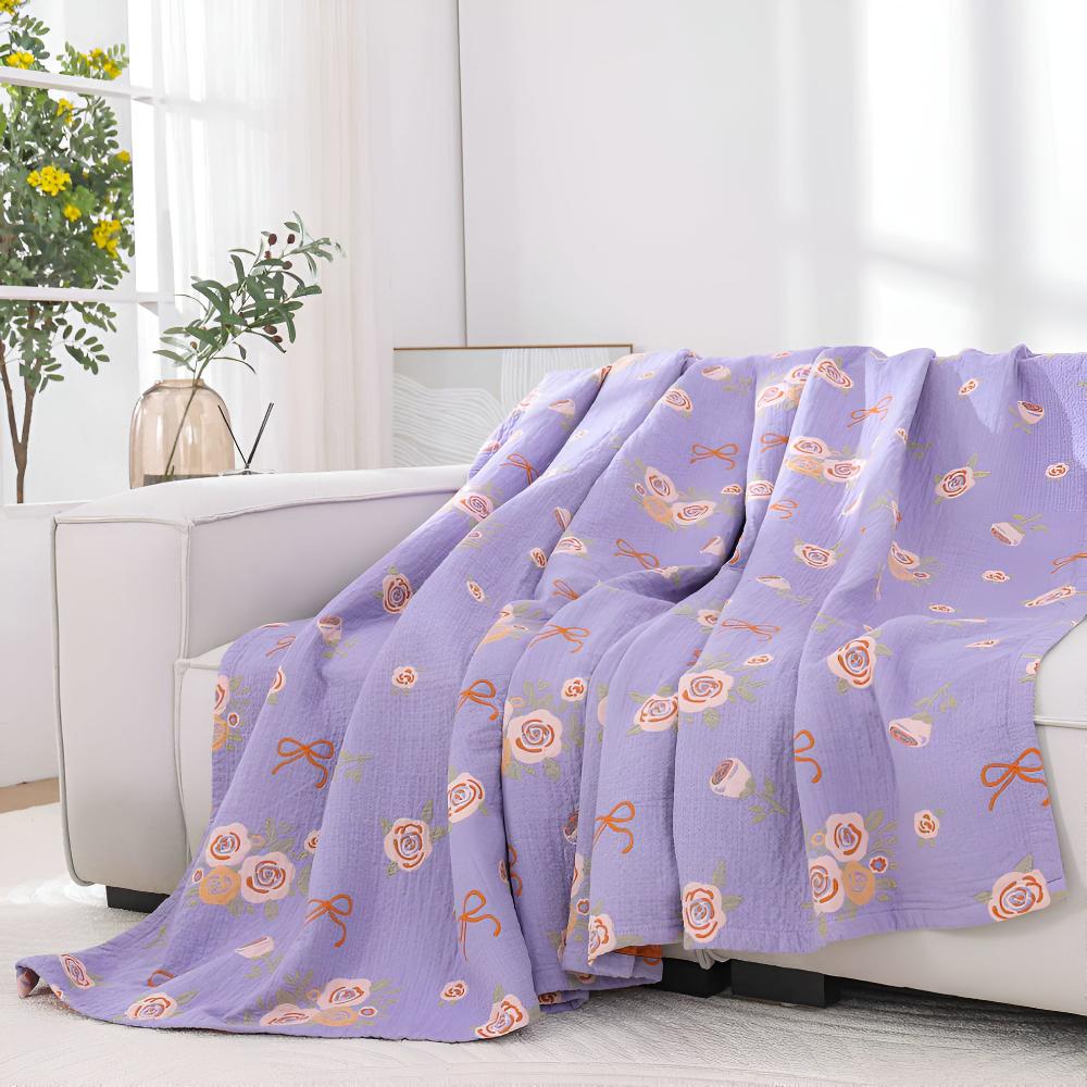 Bow-Knot and Rose Cotton Gauze Blanket — product feature detail