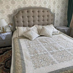 Elegant Embroidered Patchwork Thread Coverlet — product in use
