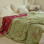 Embroidered Bunny Floral Cotton Blanket — product close-up