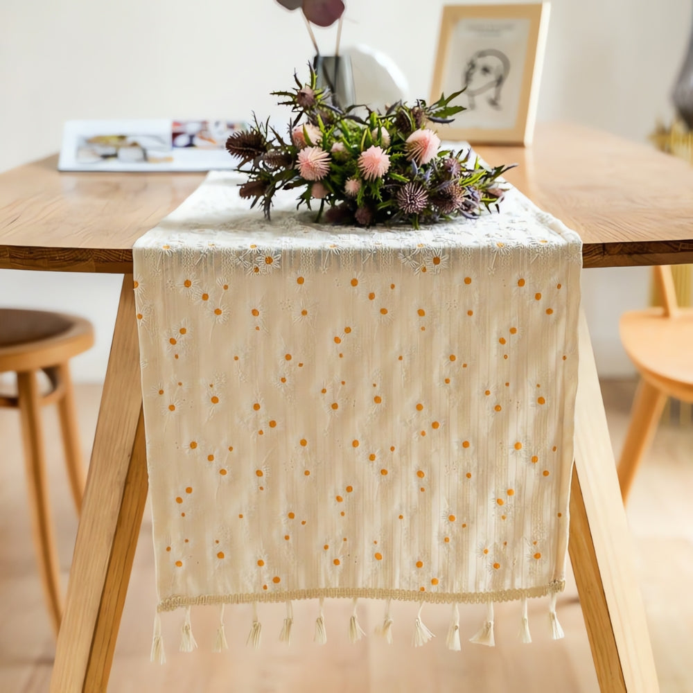 Playful Daisy Embroidered Boho Table Runner — main product photo