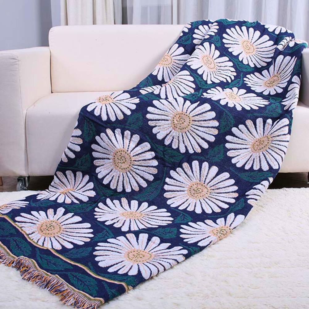 Bohemian Shiragiku Tassel Cotton Knit Blanket — lifestyle shot