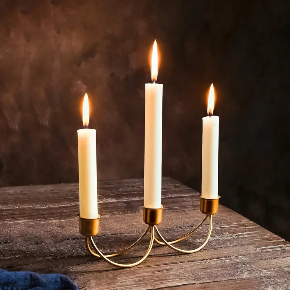 Gilded Trio Iron Candle Holder — product in use