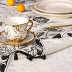 Black Floral Tasseled Farmhouse Tablecloth — additional view