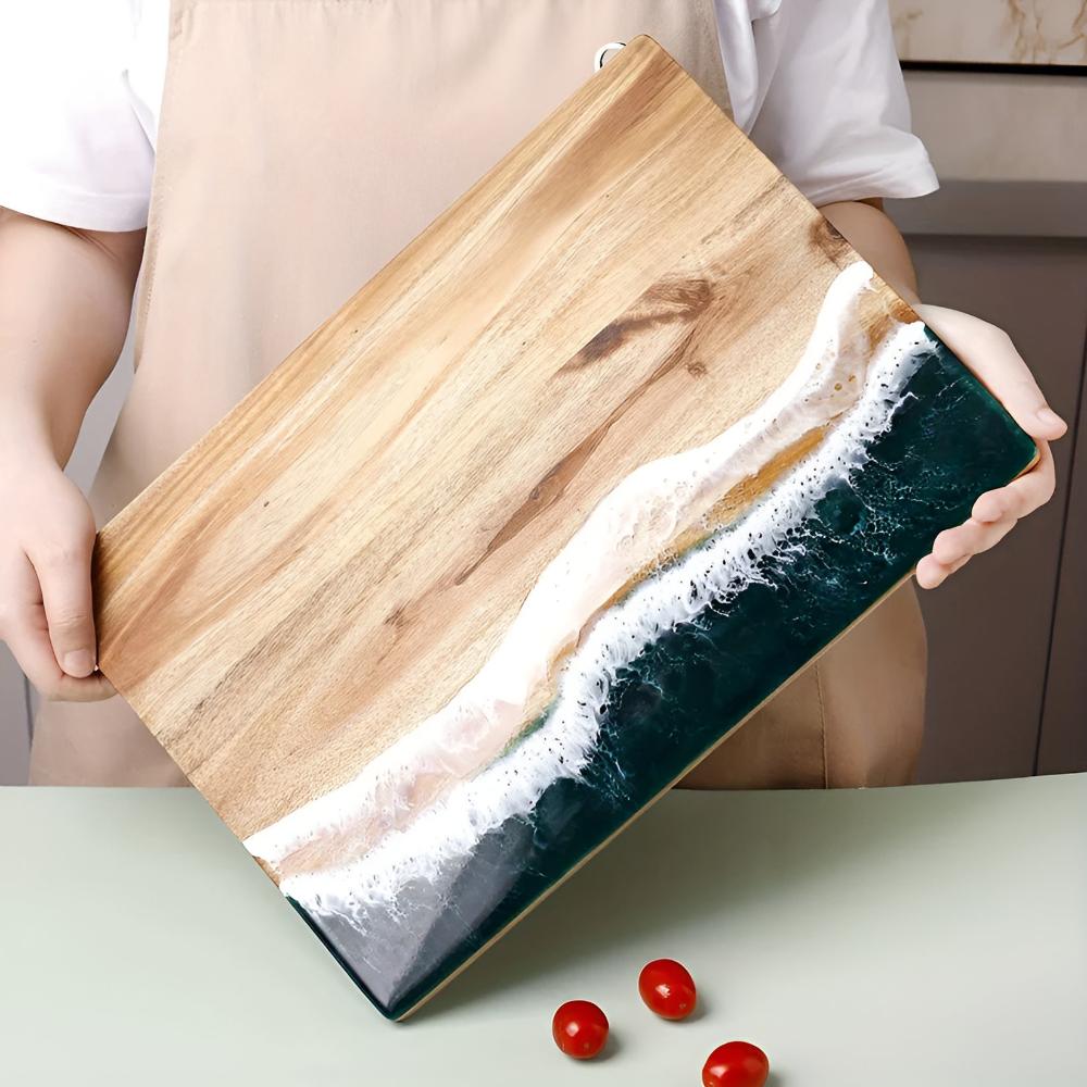 Ocean Wave Resin Acacia Wood Cutting Board — product close-up