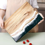 Ocean Wave Resin Acacia Wood Cutting Board — product close-up