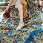 Azure Golden Retro Cotton Blanket — lifestyle shot