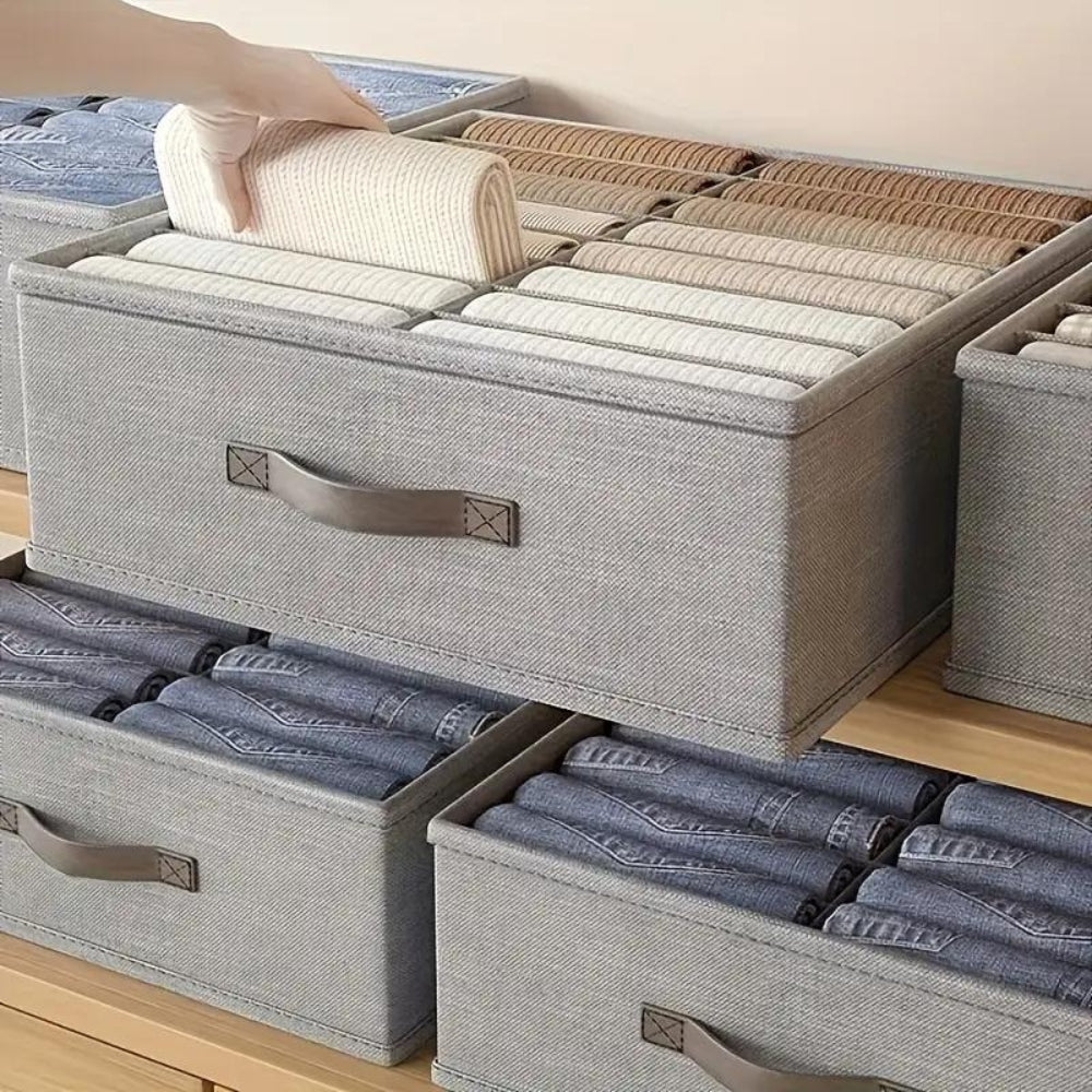 Modern Gray Linen Storage Container — lifestyle shot