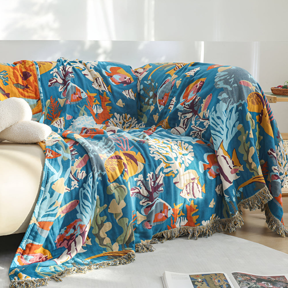 Underwater Coral Cotton Blanket — lifestyle shot