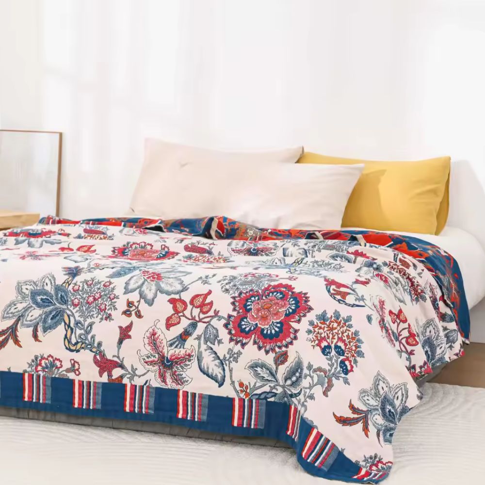 Retro Botanica Bliss Cotton Blanket — product detail view