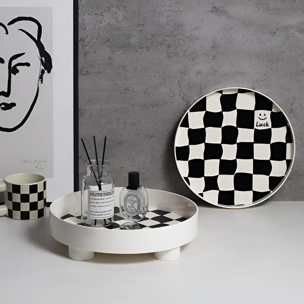 Round Checkerboard Storage Tray — product in use