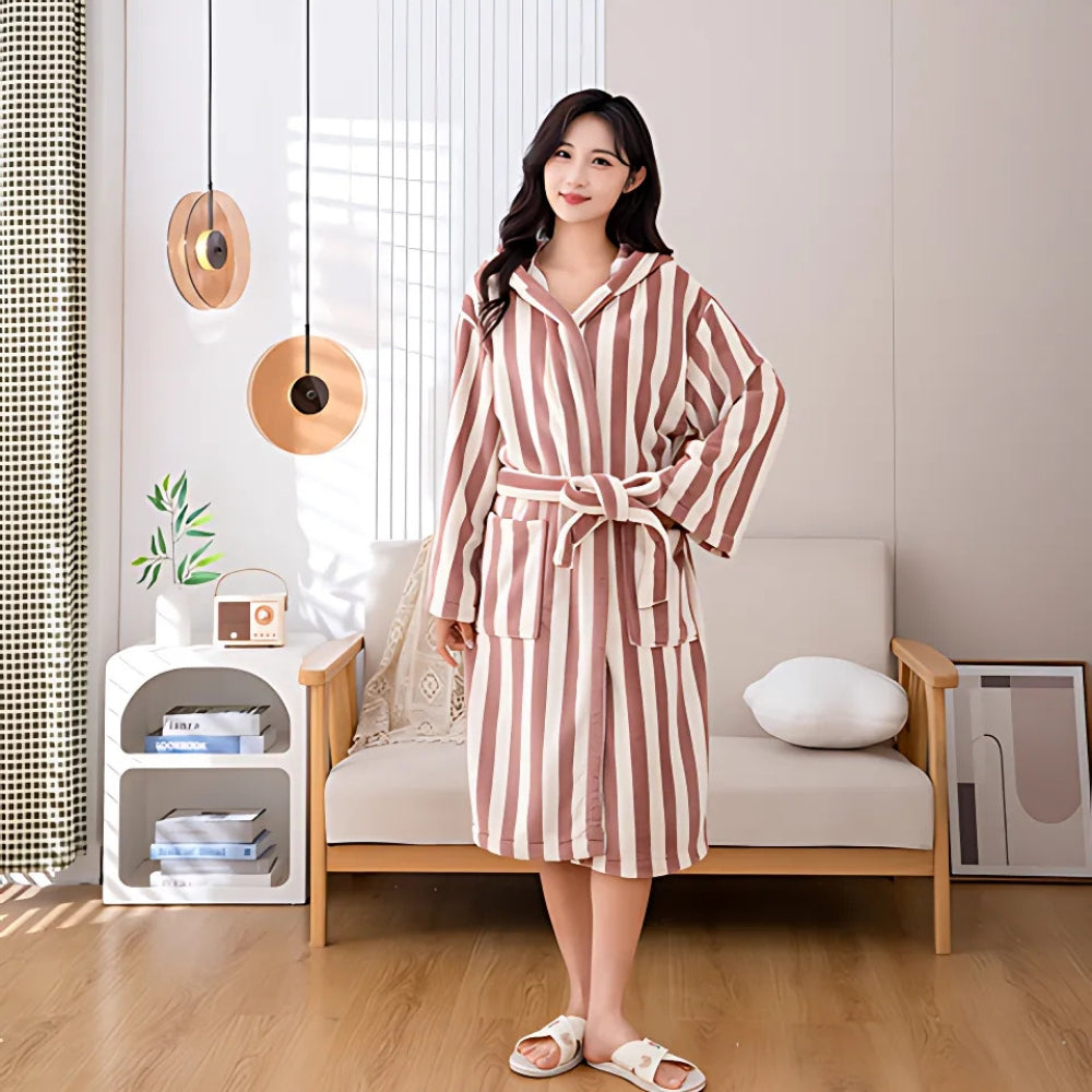 Cloud-Soft Unisex Striped Bathrobe — lifestyle shot