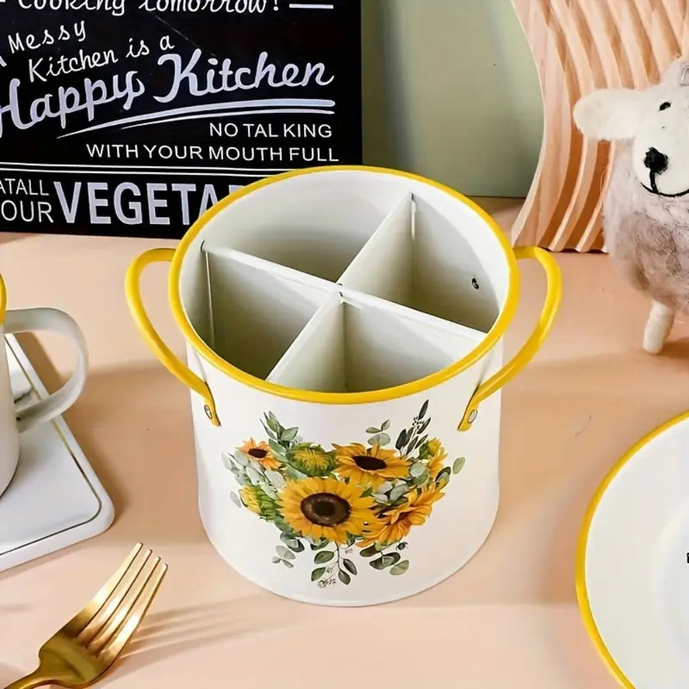 Floral Utensil Storage Basket with Divider Lid — product close-up