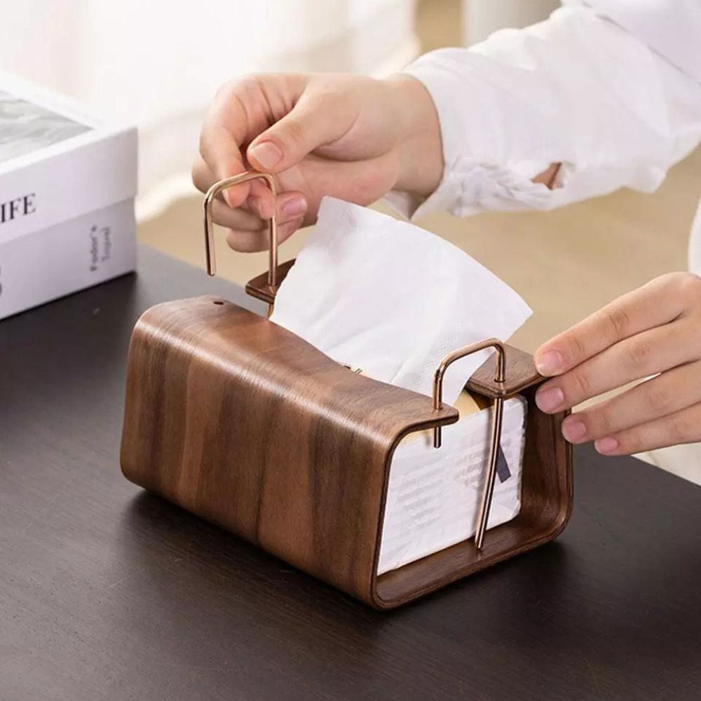 Wooden Brass Tissue Holder — product feature detail