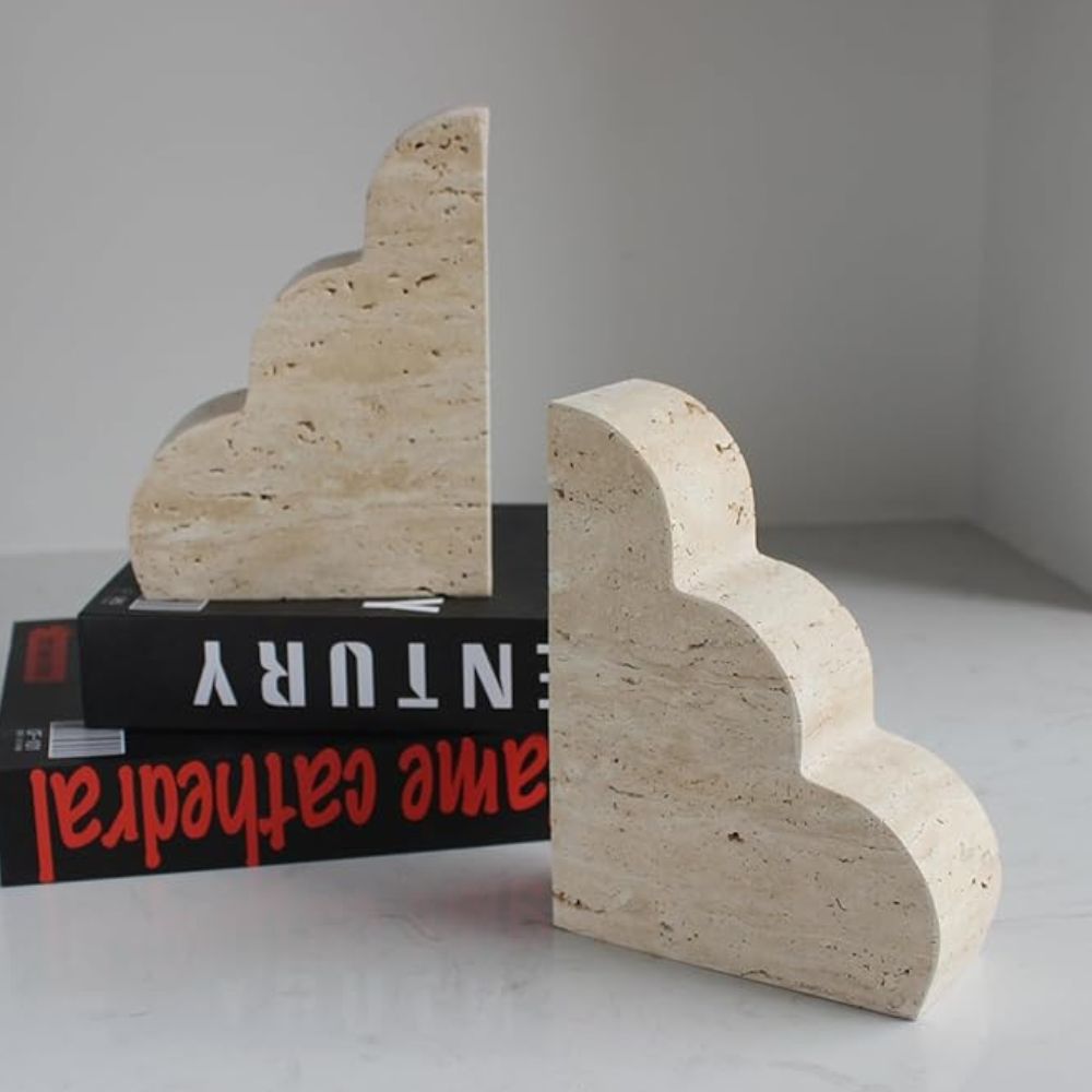 Elysian Travertine Bookends — lifestyle shot