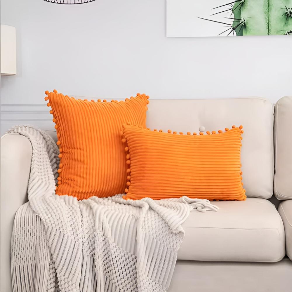 Plush Ribbed Pom-Pom Cushion Cover — size and scale reference
