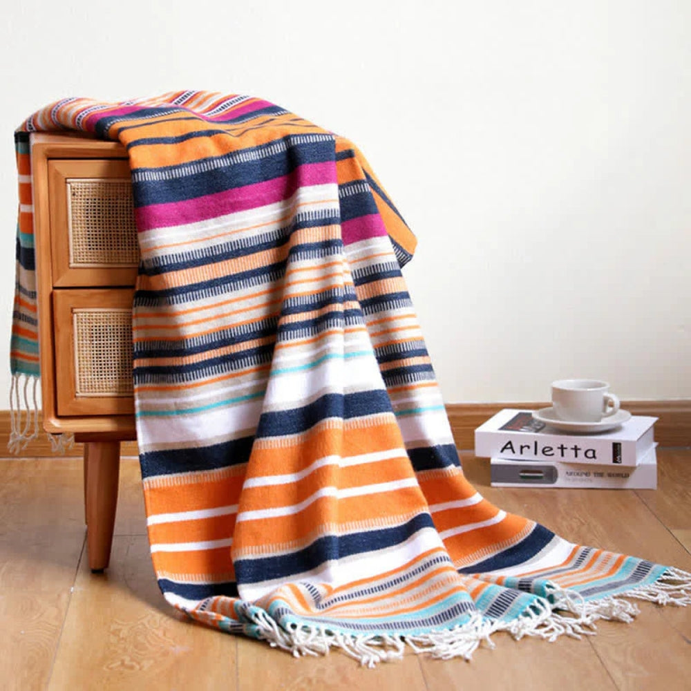 Rainbow Striped Tassel Blanket — product close-up