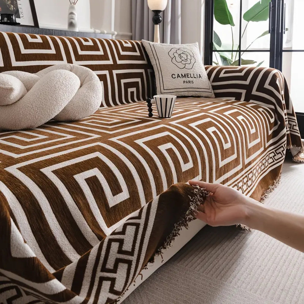 Meander Tassels Chenille Sofa Cover — product detail view