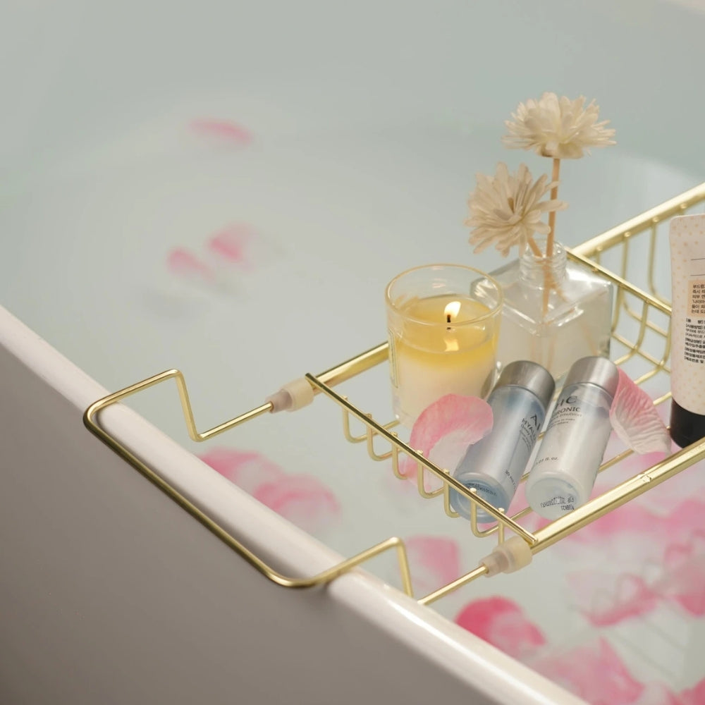 Adjustable Stainless Steel Bathtub Caddy Tray — product in use