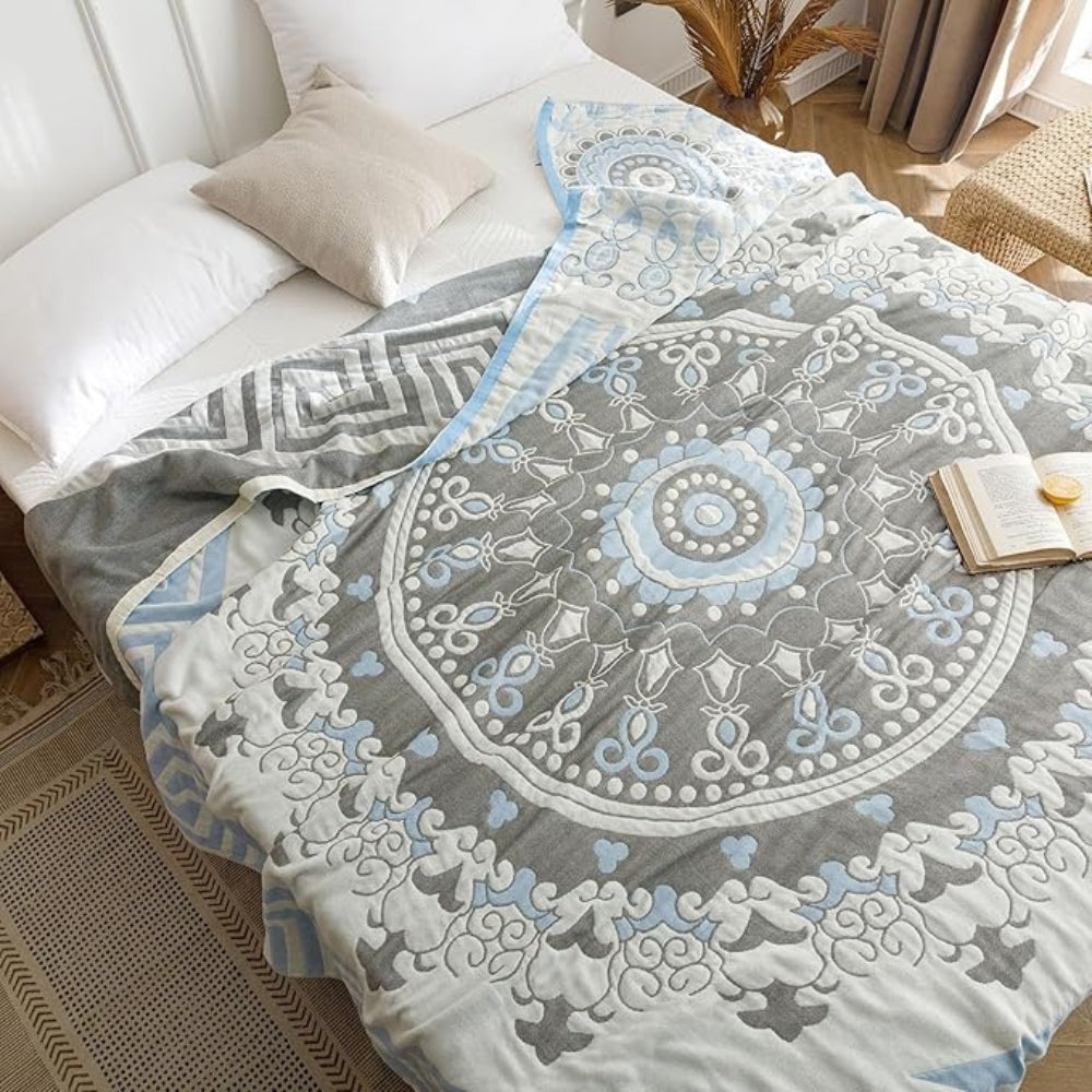 Breathable Cotton Geometric Design Blanket — product in use