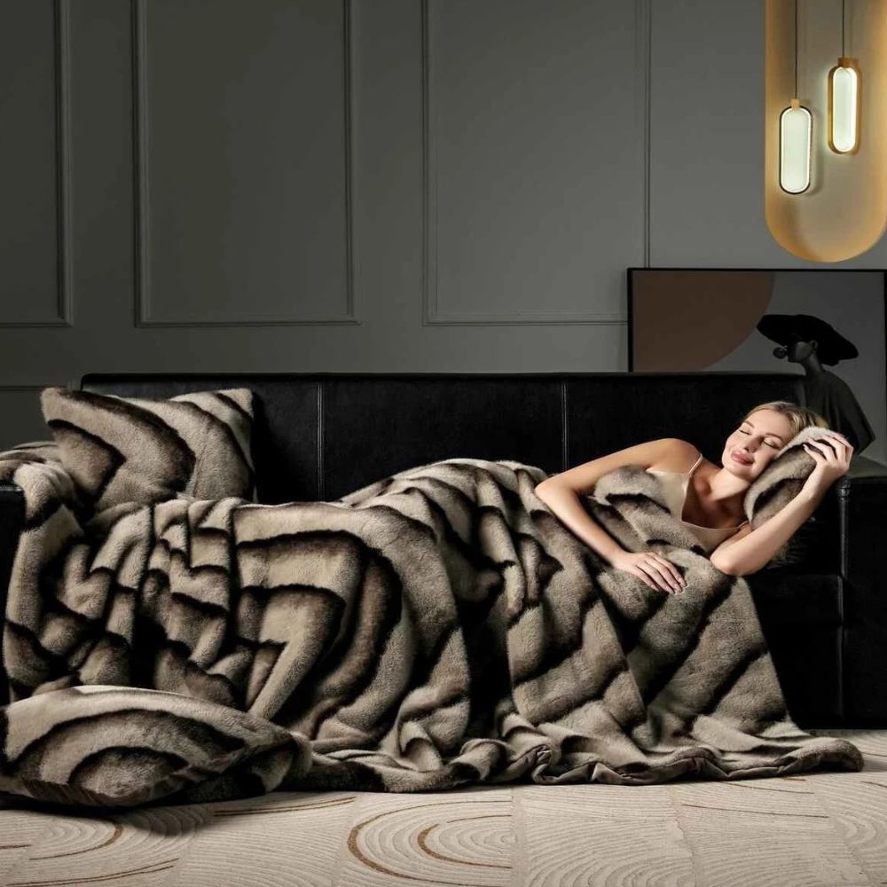 Ruched Faux Rabbit Fur Blanket — lifestyle shot