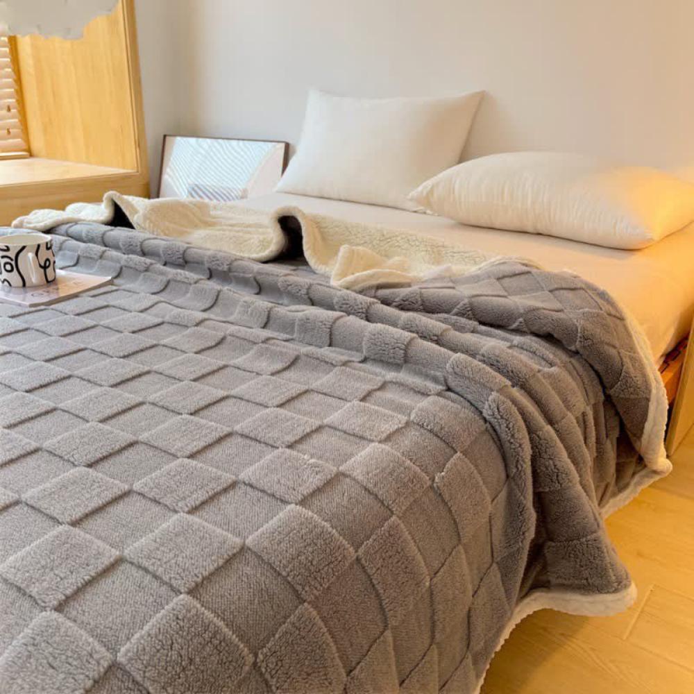 Plush Square Checkerboard Blanket — lifestyle shot