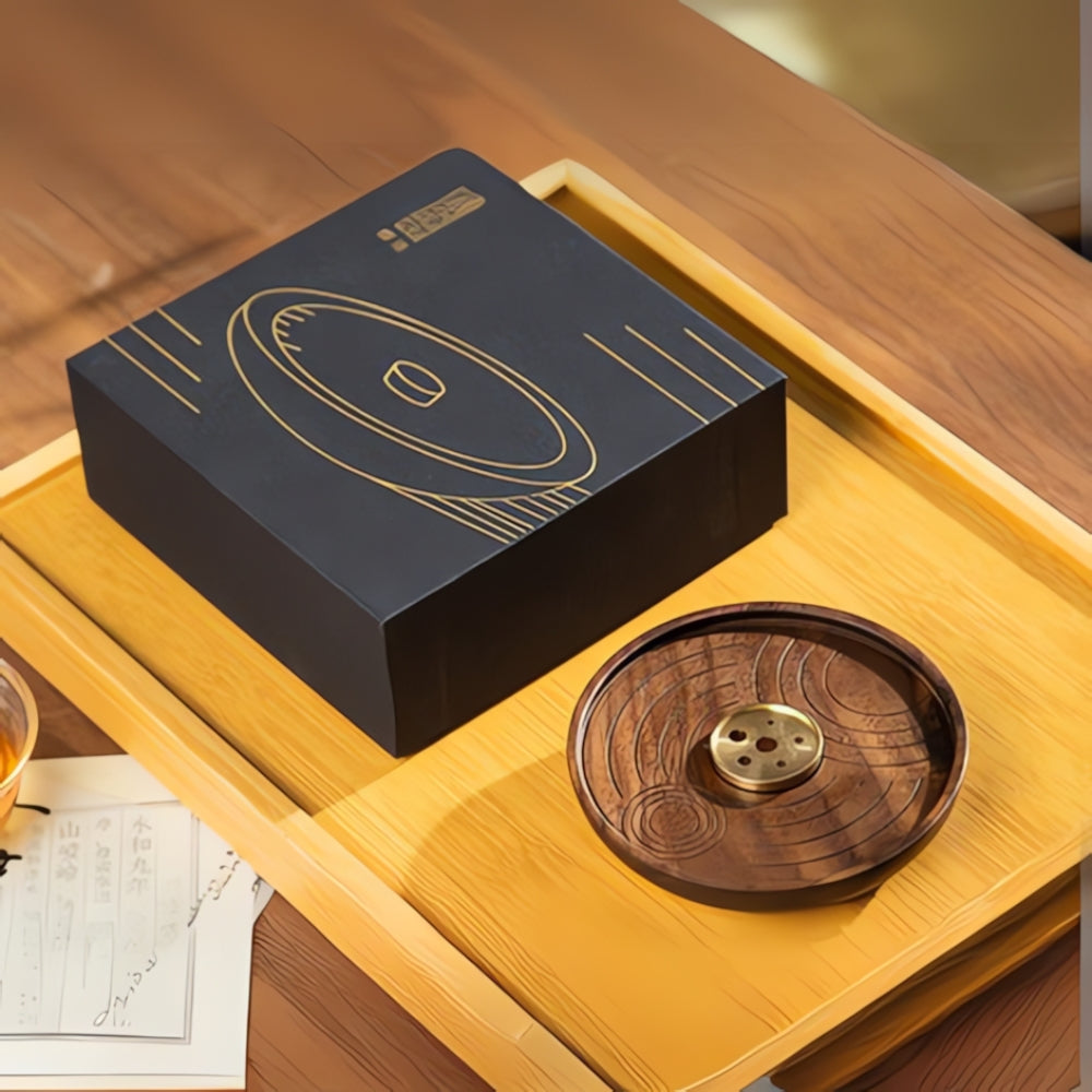 Round Wood and Copper Incense Holder — product close-up