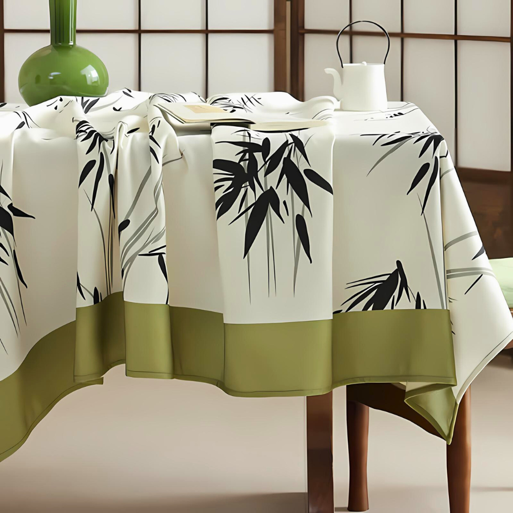 Elegant Pastoral Bamboo Zen Tablecloth — product in use