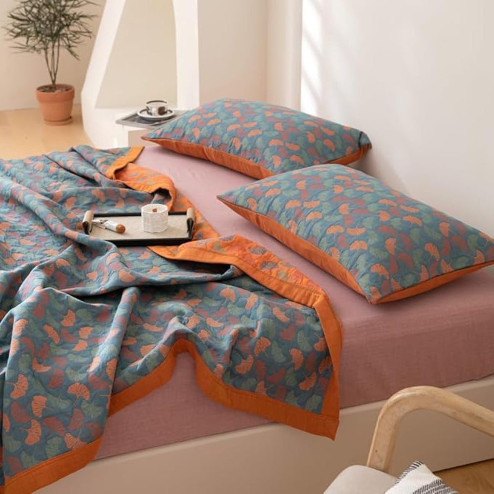 Ginkgo Leaf Print Reversible Blanket — product in use