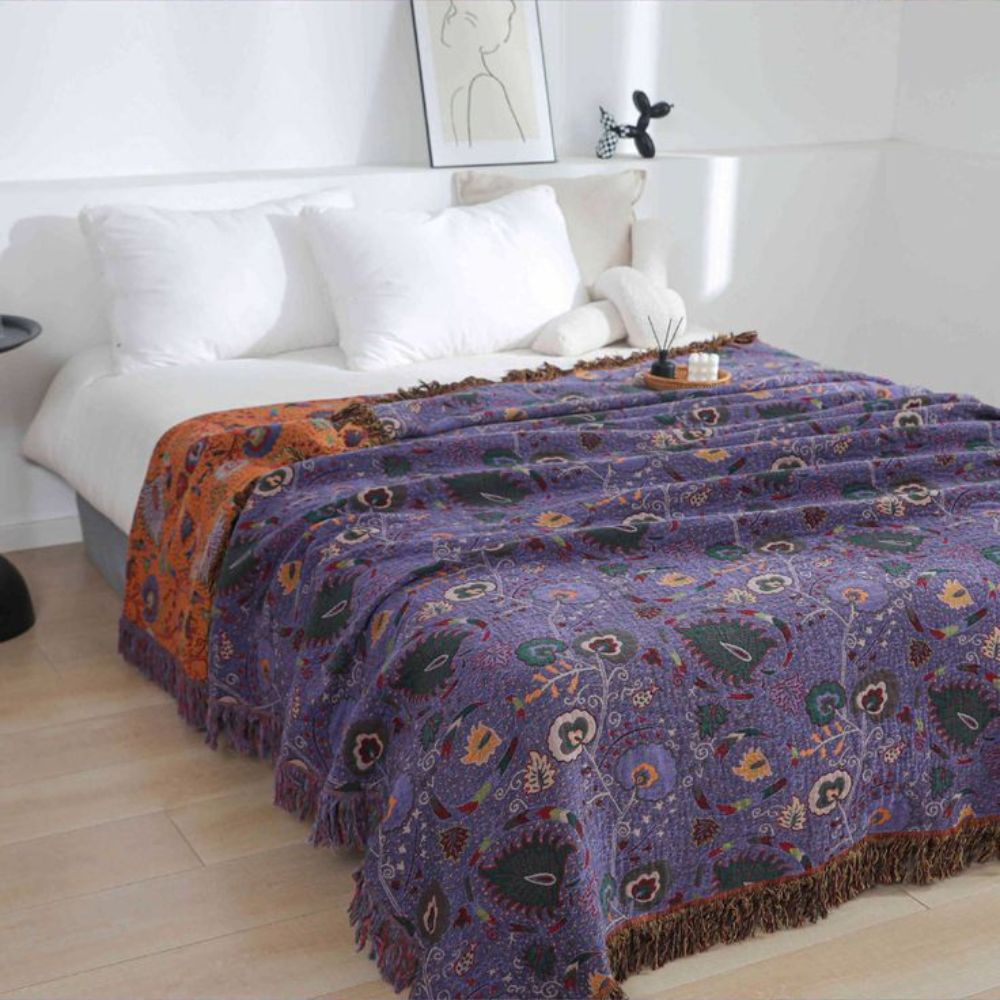 Peacock Tassel Cotton Blanket — main product photo