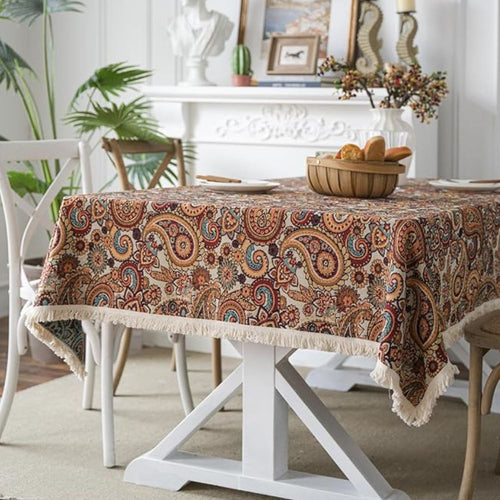 Amber Paisley Tassel Tablecloth — main product photo
