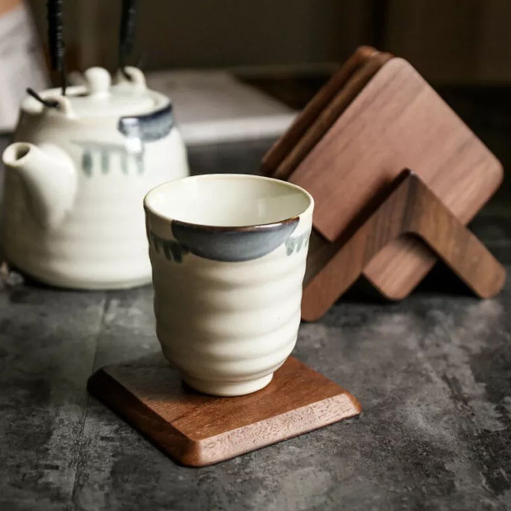 Sleek Stack Wooden Coaster Set | 6pcs — product in use