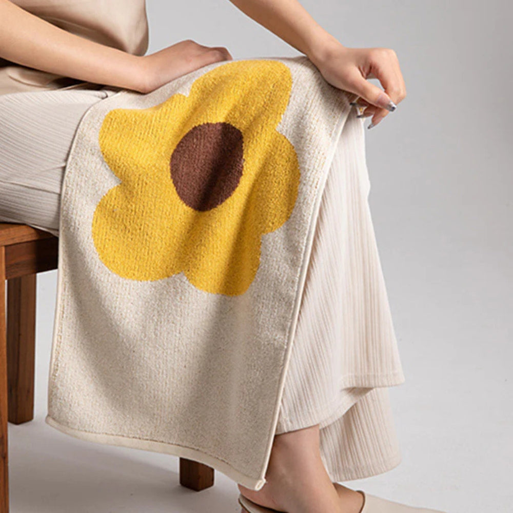 Cheerful Floral Print Cotton Bath Towel — product in use