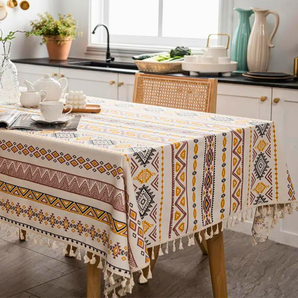 Exquisite Bohemian Tablecloth with Tassels — product detail view