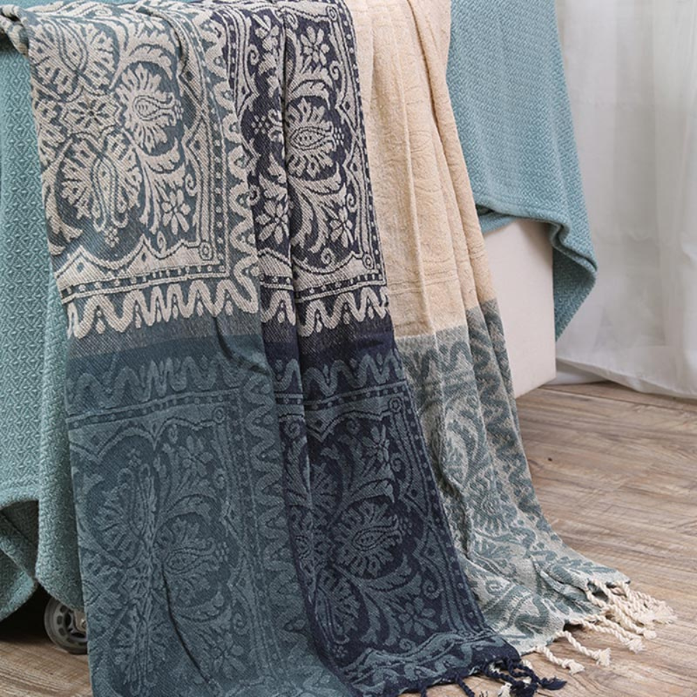 Floral Tassel Knit Bohemian Blanket — additional view