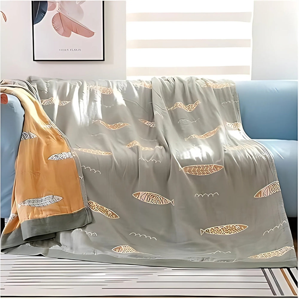 Golden Fish Cotton Gauze Reversible Blanket — alternate angle view