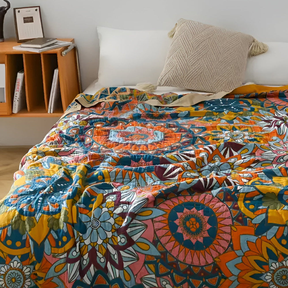 Moroccan Floral Jacquard Cotton Blanket — product in use