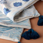 Blue Dog Artistic Cushion Cover with Tassels — product close-up
