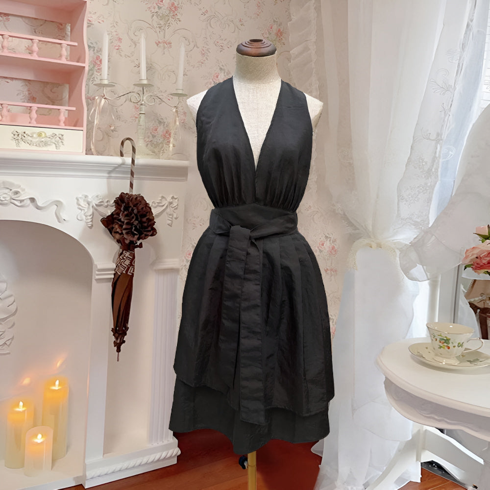 V-Neck Halter Black Tie-Back Apron — main product photo