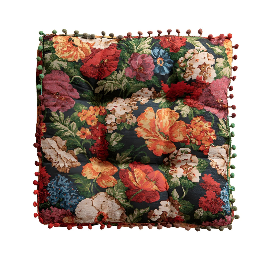 Retro Floral Bohemian Tassel Cushion — product close-up