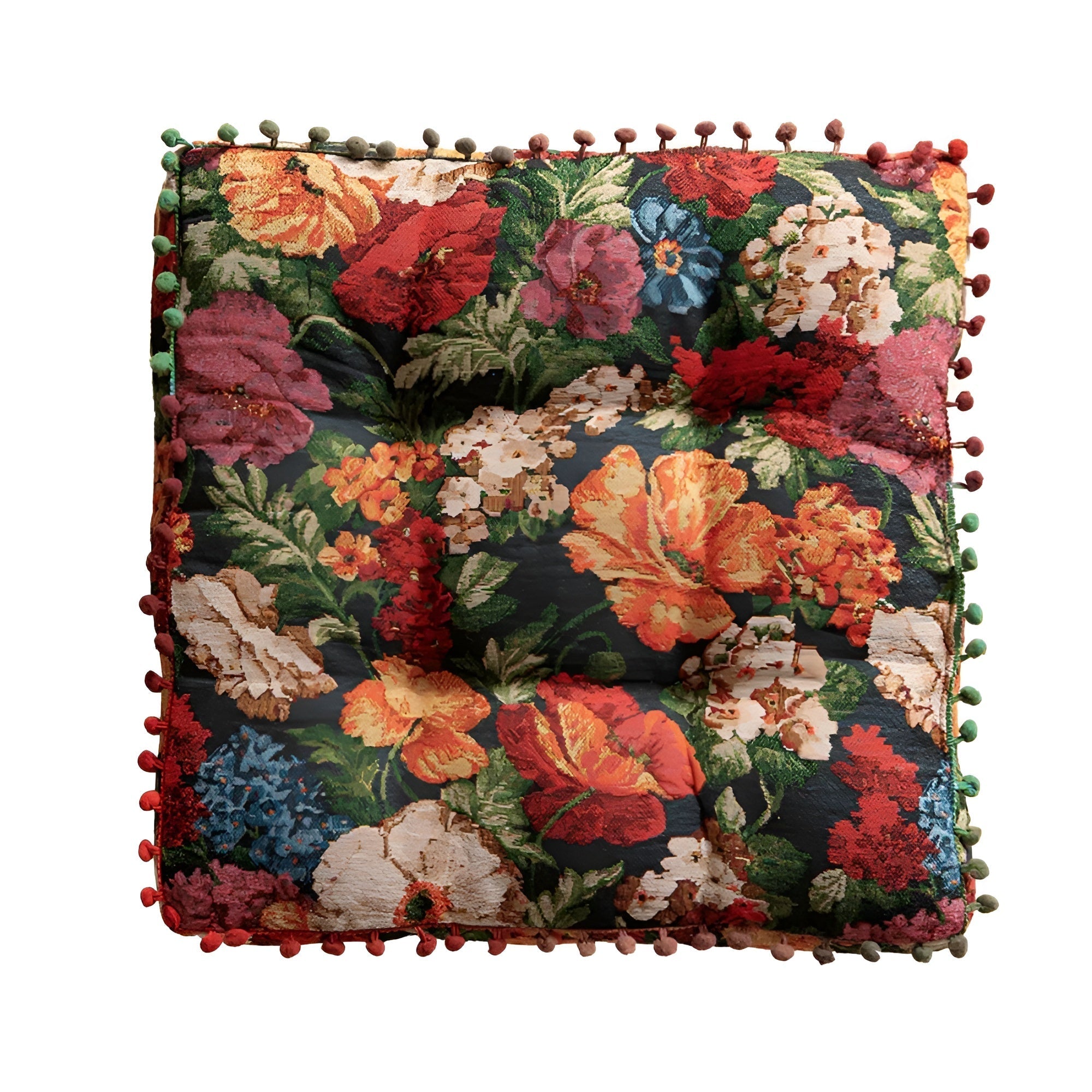 Retro Floral Bohemian Tassel Cushion — product close-up