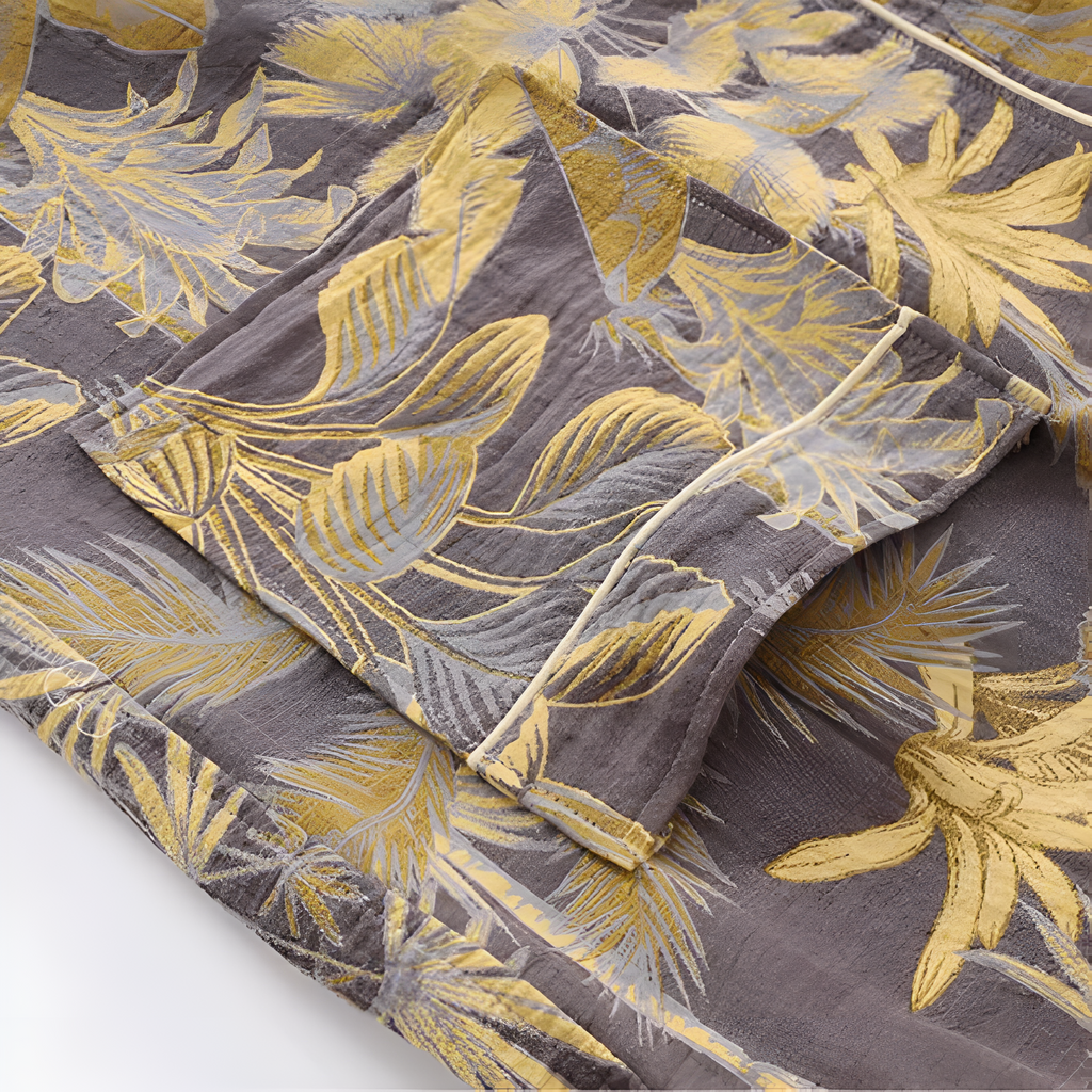 Elegant Leaf Print Kimono Bathrobe — product in use