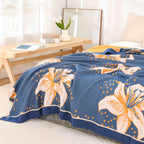 Serene Lily Floral Cotton Blanket — product detail view