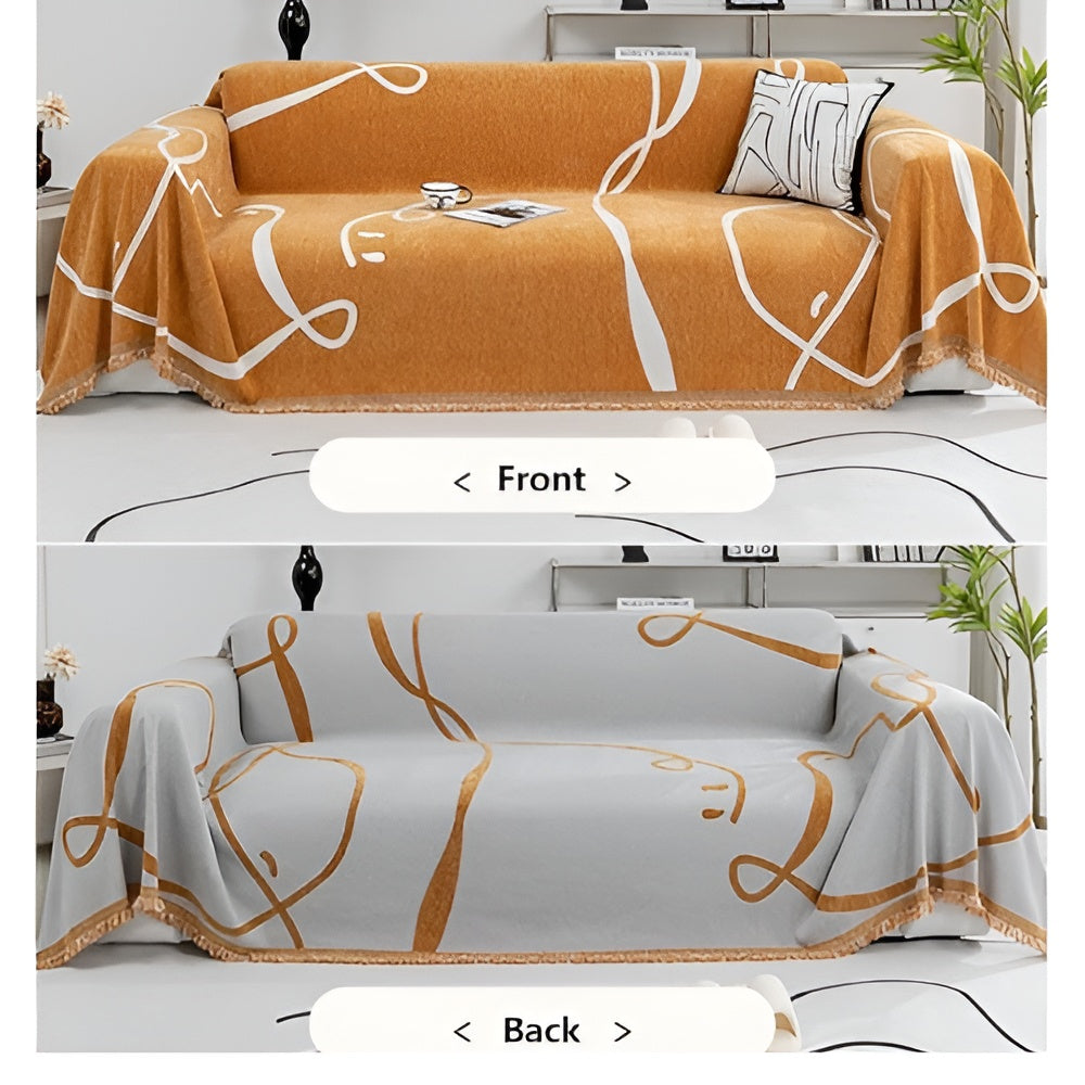 Abstract Line Reversible Chenille Sofa Cover