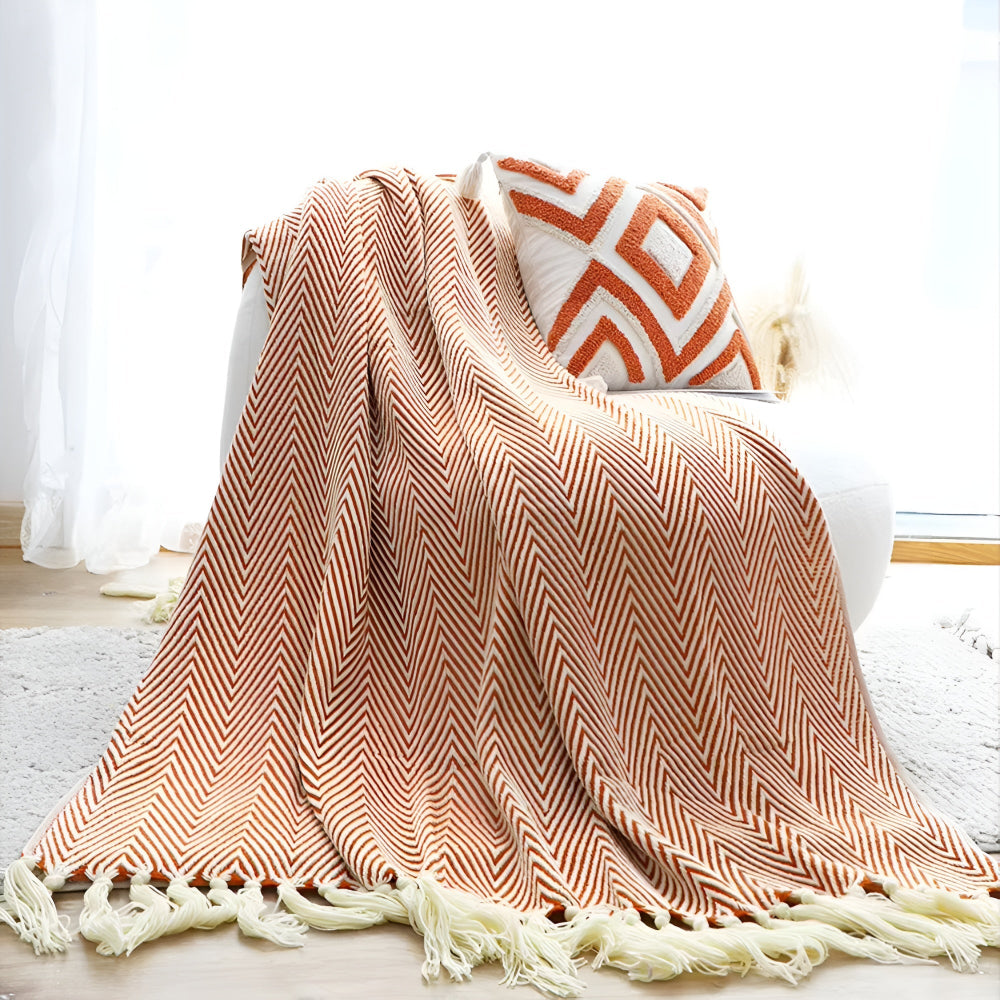 Herringbone Tassel Knit Blanket — main product photo