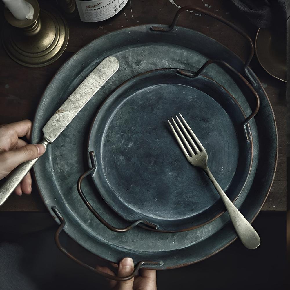 Retro Round Metal Dinner Serving Trays — main product photo